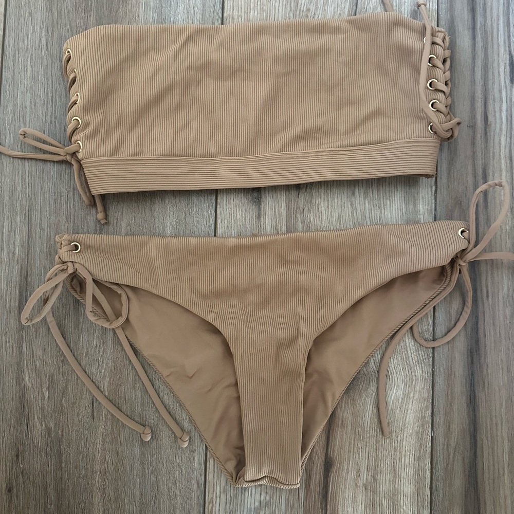 Tan Lace-Up L*Space Bikini Set Small